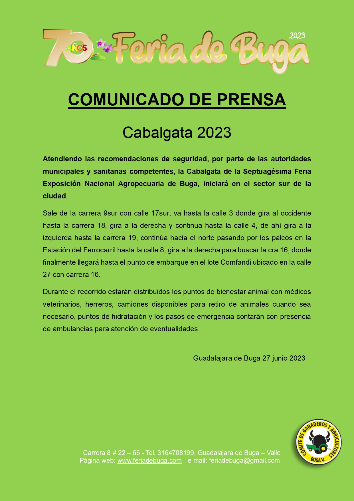 RECORRIDO DE LA CABALGATA EN LA FERIA DE BUGA 2023