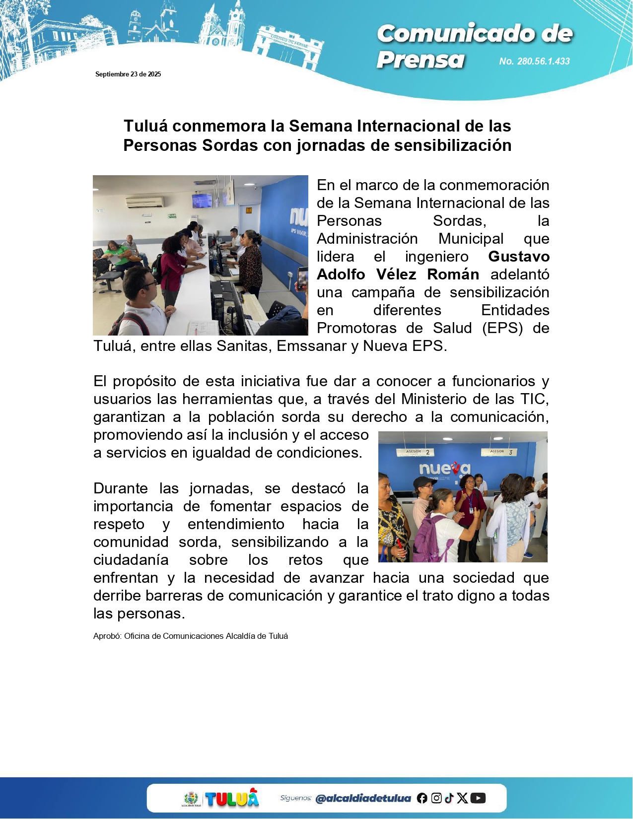 Tuluá conmemoró la Semana Internacional de las Personas Sordas con jornadas de sensibilización