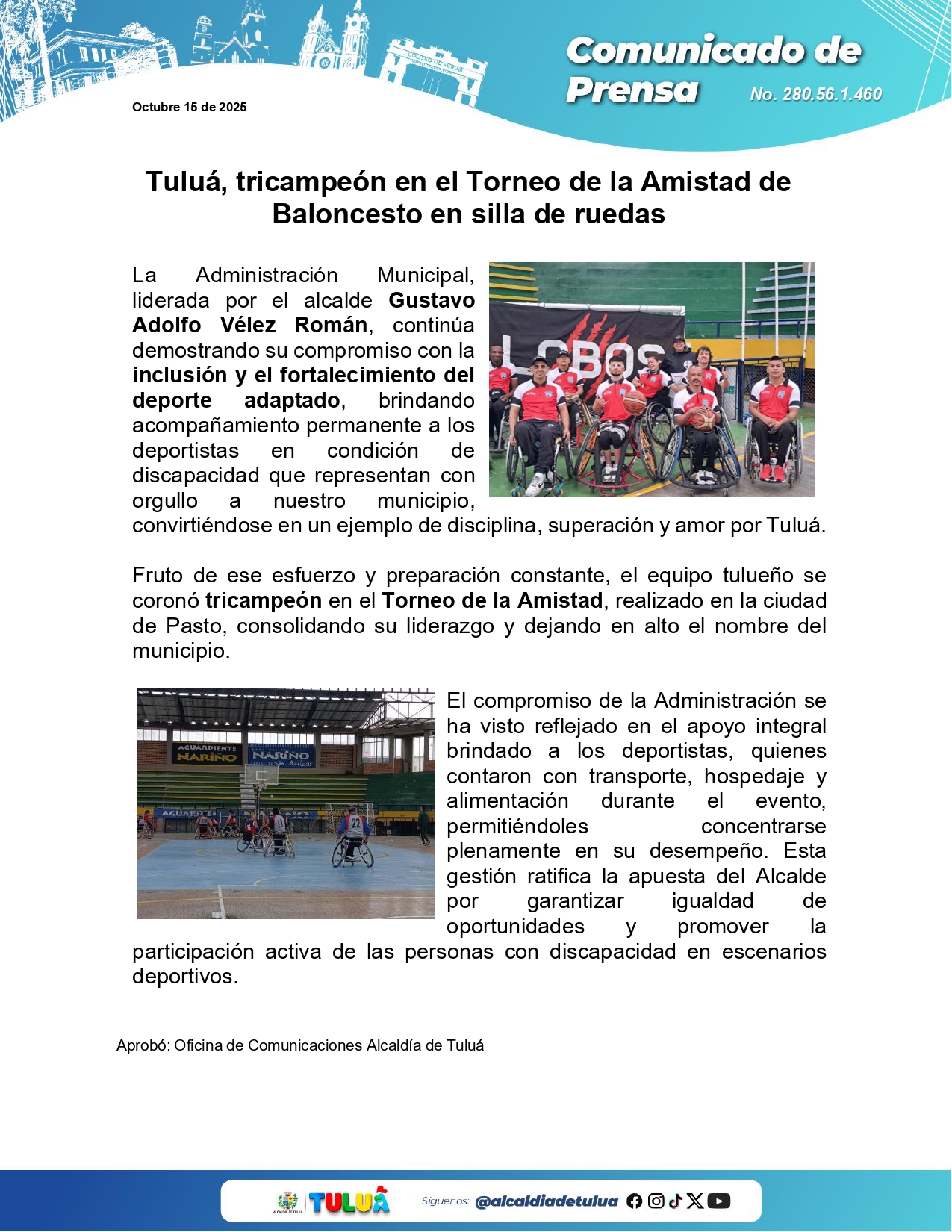 Tuluá, tricampeón en el Torneo de la Amistad de Baloncesto en silla de ruedas