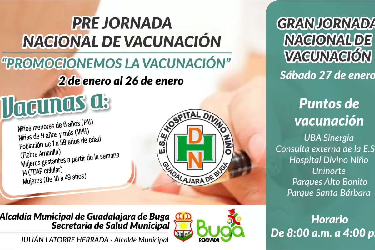 En Buga primera jornada nacional de vacunación sábado 27 de enero