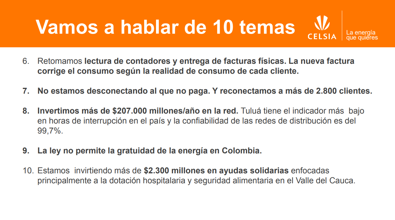Celsia aclara informaciones sobre su servicio Celsia aclara informaciones sobre su servicio