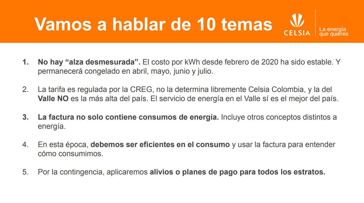 Celsia aclara informaciones sobre su servicio Celsia aclara informaciones sobre su servicio