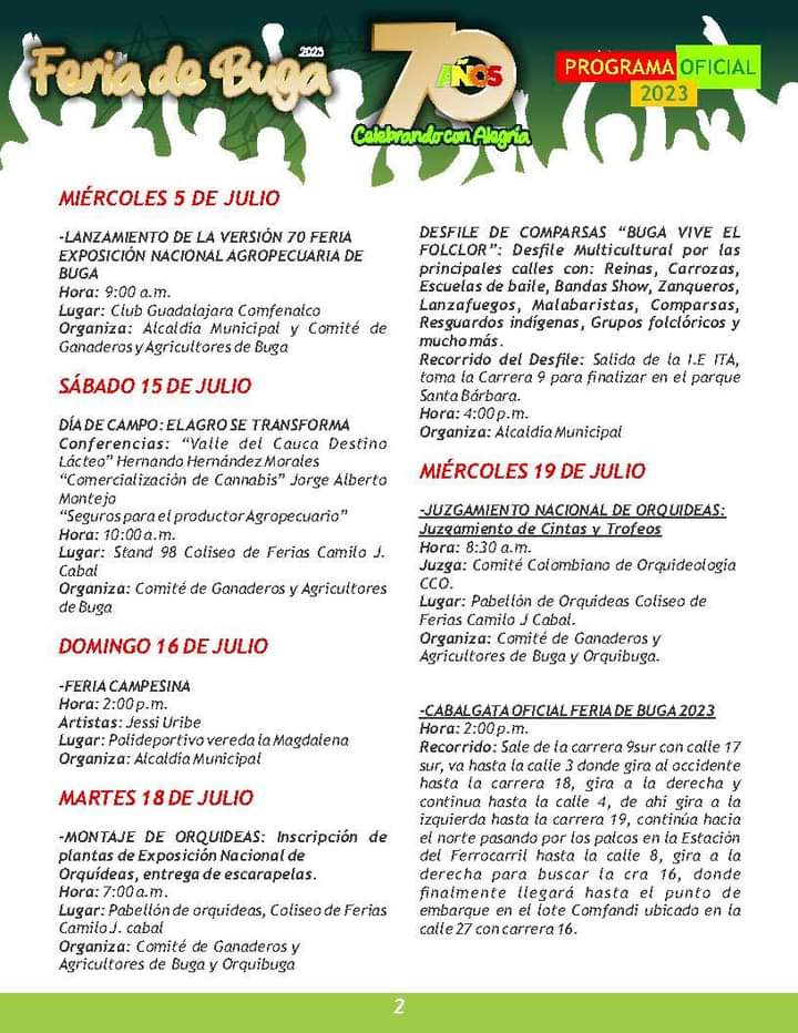 Programación de la Feria de Buga 2023 versión 70