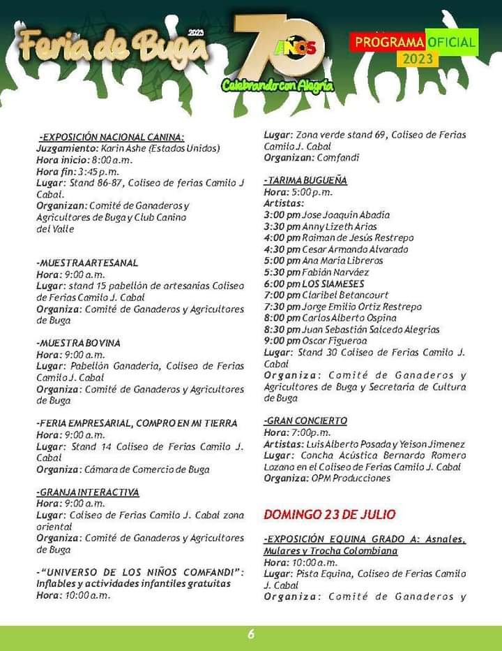Programación de la Feria de Buga 2023 versión 70