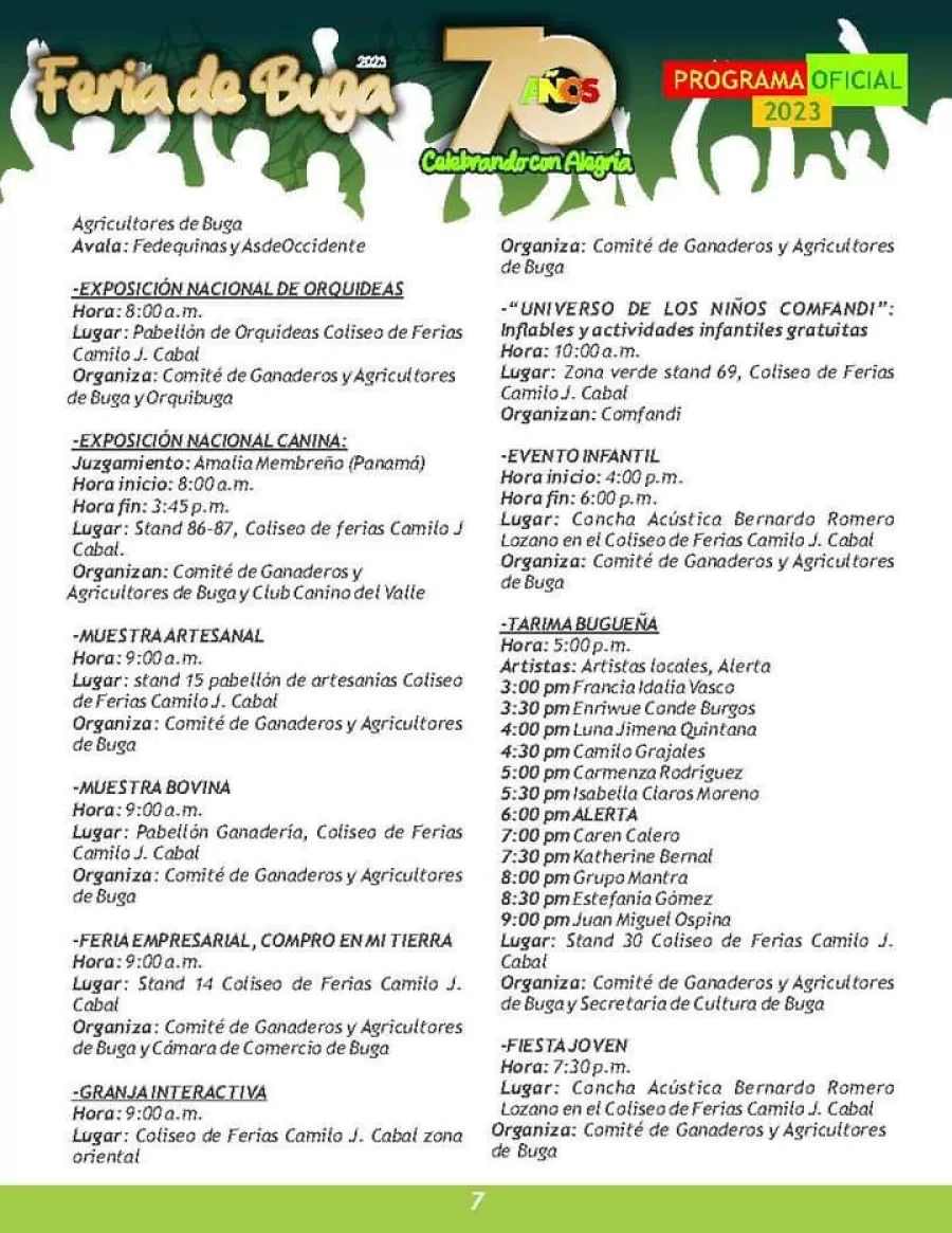 Programación de la Feria de Buga 2023 versión 70