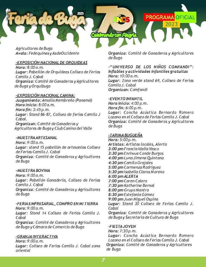 Programación de la Feria de Buga 2023 versión 70