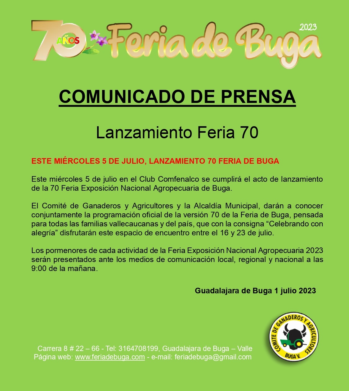LANZAMIENTO DE LA 70 FERIA DE BUGA 2023