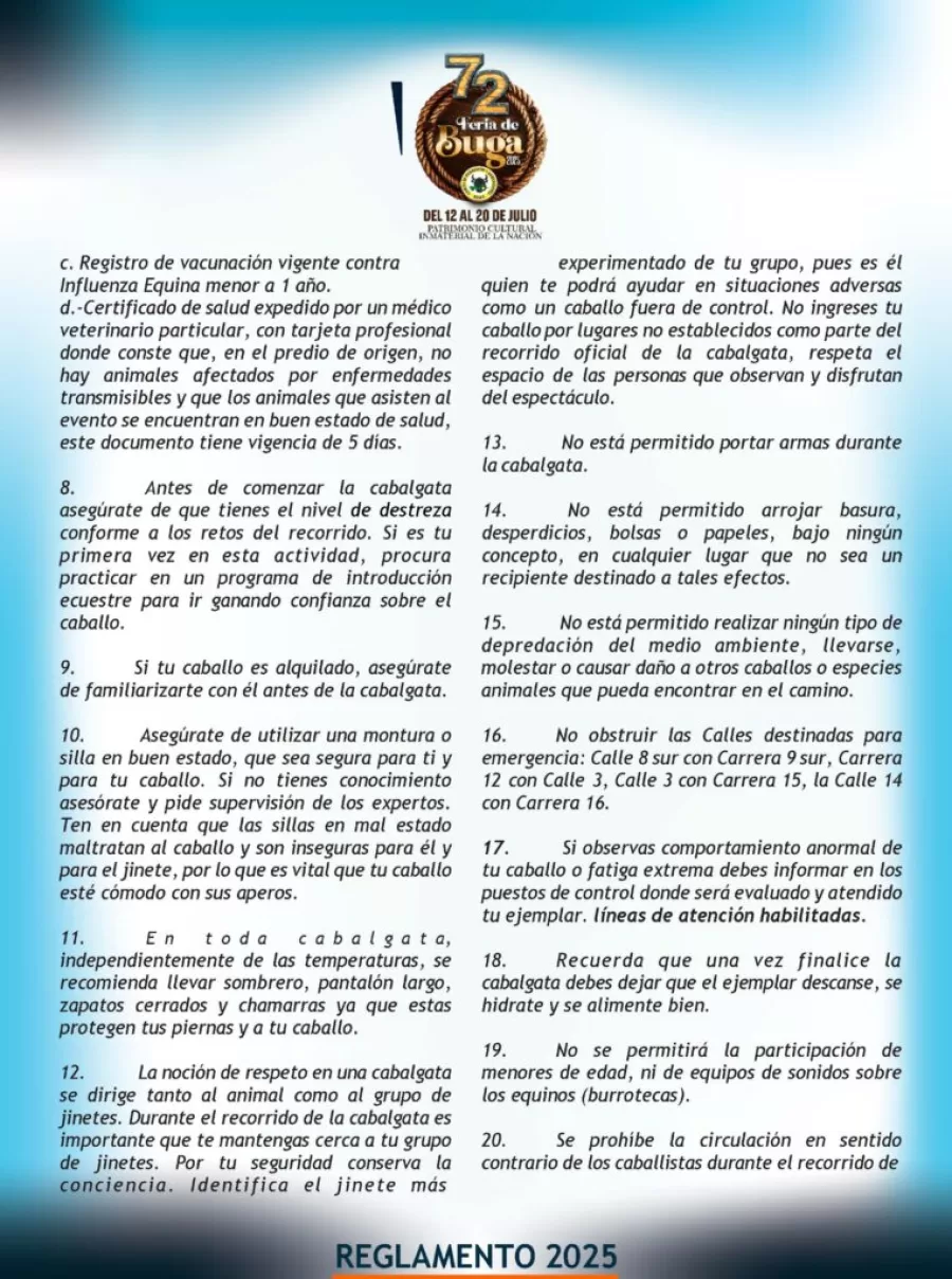 Reglamento Cabalgata Buga 2025 Feria Versión 72