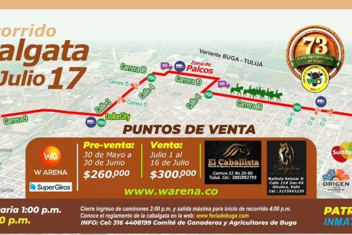 Recorrido Cabalgata Feria de Buga